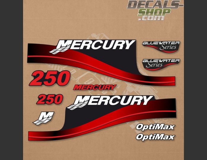 Mercury 250HP Optimax Bluewater Series Outboard Decal Kit RED